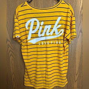 Victoria’s Secret VS PINK! Rare Striped V-Neck Logo Short Sleeve Tee Size Small
